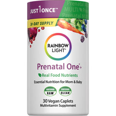 Rainbow Light Prenatal One+ bottle front, real-food nutrients for mom and baby