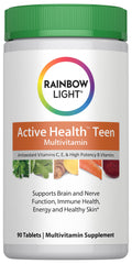 Rainbow Light Teens multivitamin bottle front showing teen-friendly immune support features.