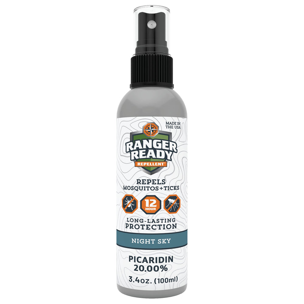Ranger Ready Picaridin Night Sky bottle shown delivering full-body protection with a light, non-greasy feel.
