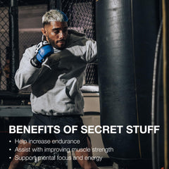 Measuring scoop of RAW Christopher's Secret Stuff ready for mixing