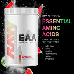 RAW EAA Watermelon ingredients label highlighting the nine essential amino acids