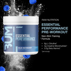 RAW Essential Performance label shows 5 g creatine per serving