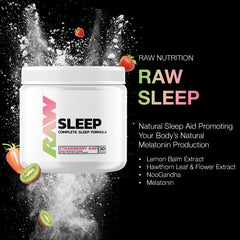 RAW Natural Sleep Aid bottle back shows ingredients and calm support