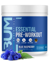 RAW Essential Pre Blue Raspberry scoop shows flavor and energy boost