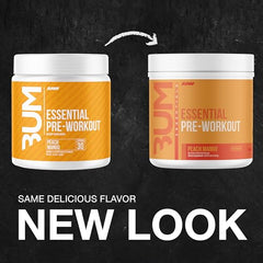 RAW Nutrition Essential Pre Peach Mango scoop dispense for accurate serving during workouts.