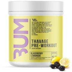 Raw Thavage preworkout canister with blackberry lemonade flavor energizing training sessions