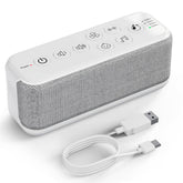 Raynic white noise machine front view showing 42 sounds for sleep and focus.
