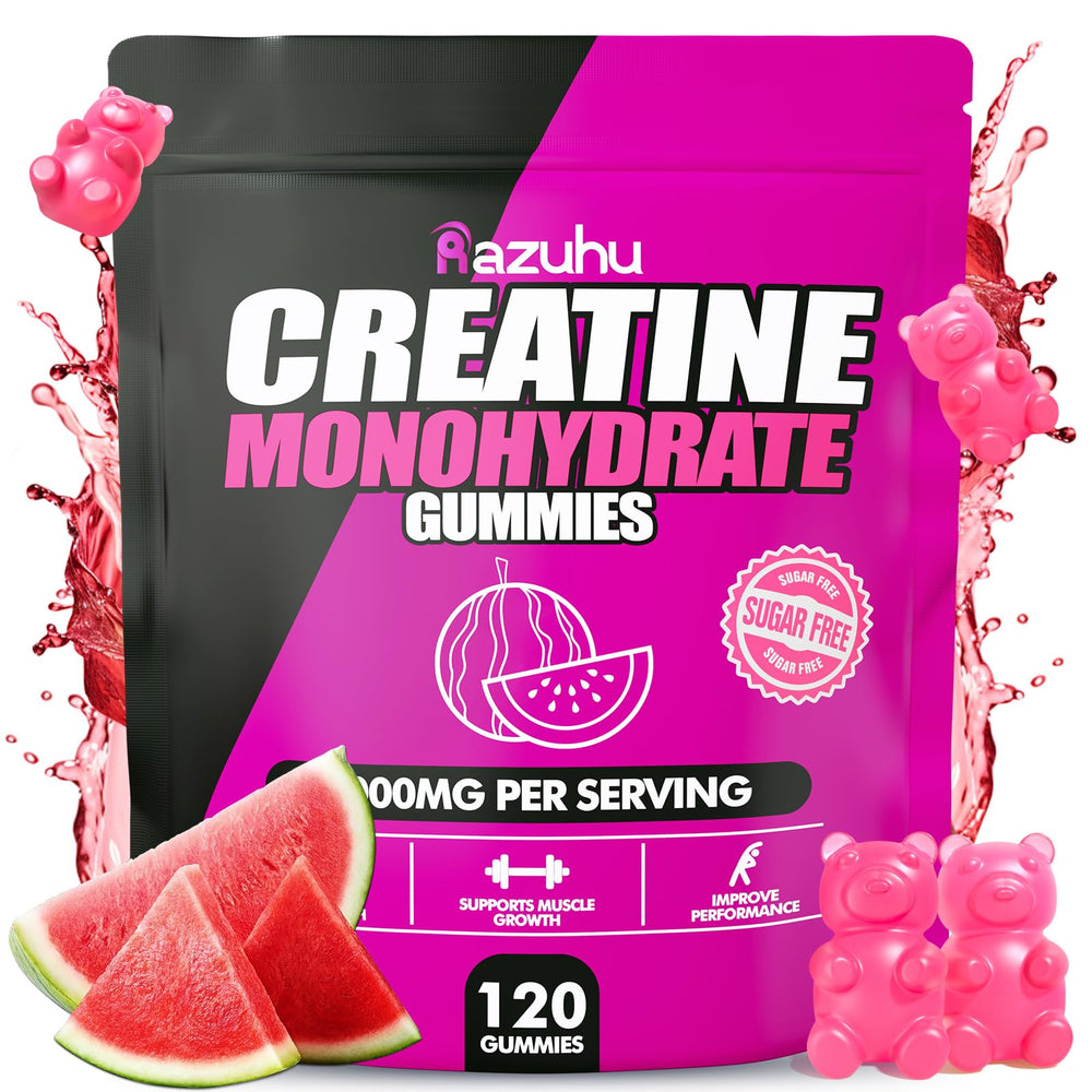Razuhu Creatine Gummies Watermelon 120 Count – convenient workout energy support.