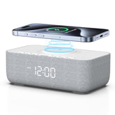 REACHER 15W fast wireless charging alarm clock front view for organized bedside charging.