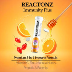 REACTONZ Immunity Plus bottle shown for easy daily use on the go