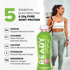 Hand holding Ready Clear Protein Water for on-the-go hydration