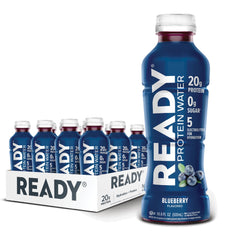 Ready Clear Protein Water blueberry bottle with light, protein-rich hydration