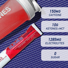 Real Ketones electrolyte caffeine boost packet highlights hydrating energy support.