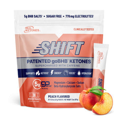 Real Ketones Peach BHB drink packet for on-the-go energy and focus