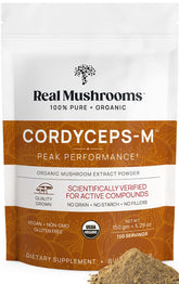 Real Mushrooms Cordyceps Powder bottle for daily energy support.