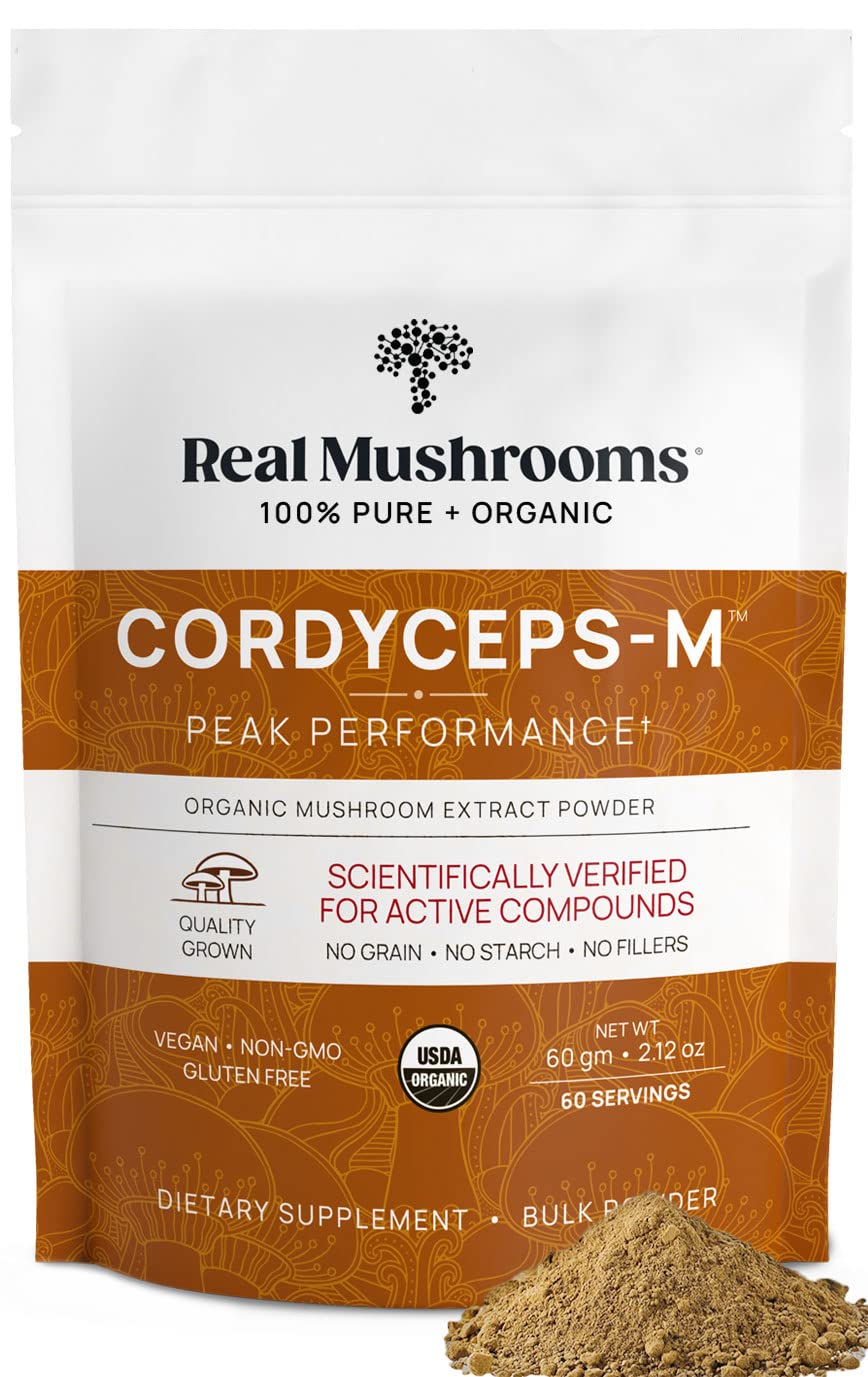 Real Mushrooms cordyceps powder front view for daily wellness