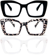 REAVEE 3 Pack oversized square reading glasses in black offer chic Oprah style for all-day wear.