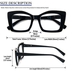 REAVEE oversized square reading glasses in clear frame provide lightweight comfort for everyday use.