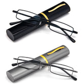 Gafas REAVEE de lectura delgadas en un pack compacto para lectura móvil.