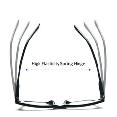 REAVEE spring hinges closeup on Oprah-style glasses for comfortable wear