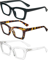 REAVEE square reading glasses for women with spring hinges and lightweight frames.