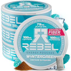 Rebel Supplements nootropic energy wintergreen pouch can for on-the-go focus.