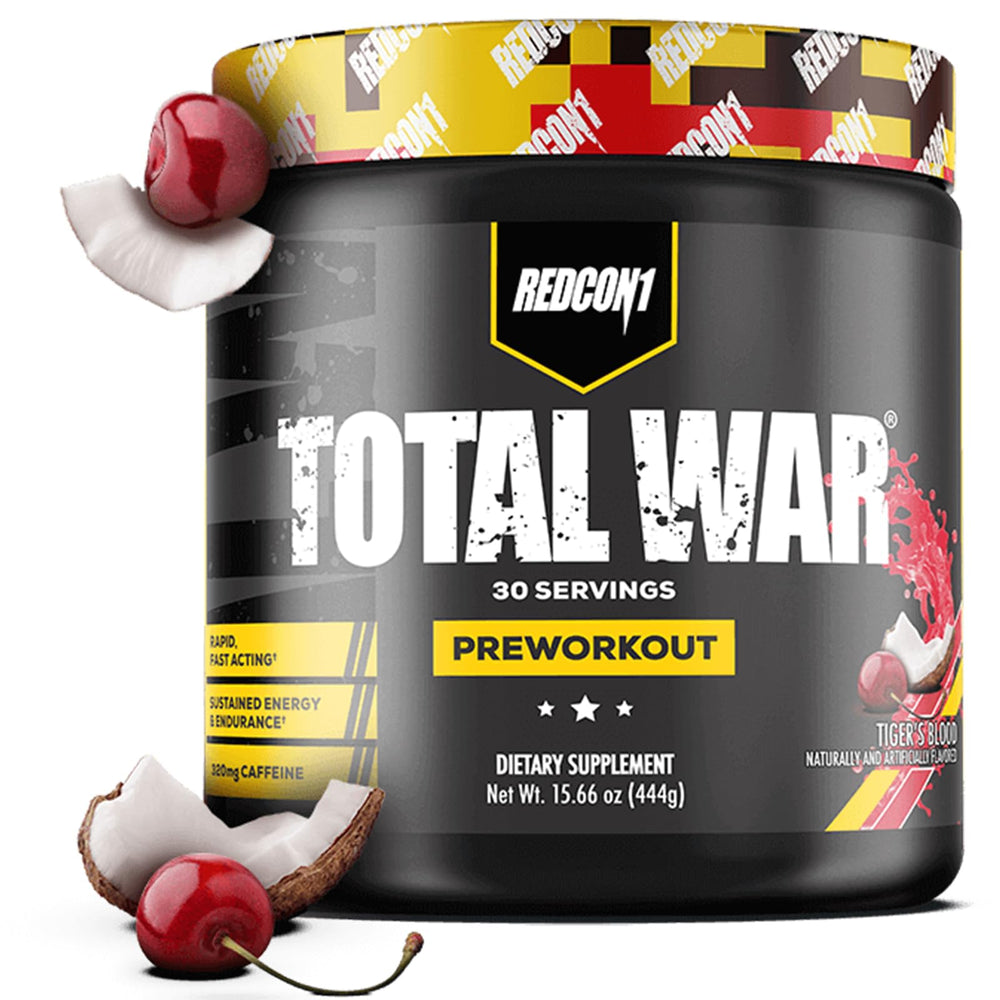 Redcon1 Total War Tiger's Blood bottle ready for an intense workout session.