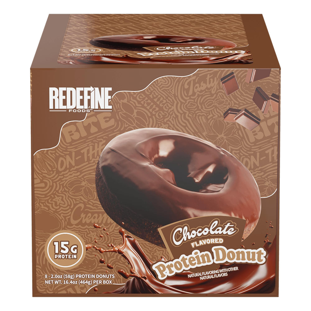 REDEFINE Chocolate Protein Donut 8-count box, convenient protein snack for workouts