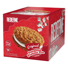 REDEFINE Oatmeal Protein Pie Original pack shows a convenient high-protein snack on the go.