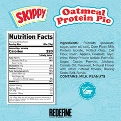 REDEFINE Oatmeal Protein Pie with SKIPPY Chocolate bar – 10g gut-friendly fiber per serving.