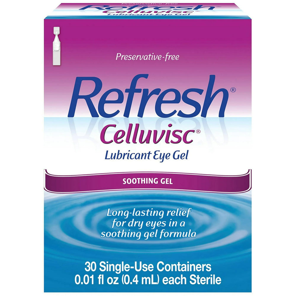 Refresh CelluVisc gel texture close-up showing thick, velvety moisture for lasting comfort.