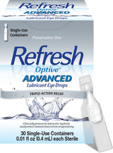 Refresh Optive Advanced bottle close-up showing preservative-free comfort