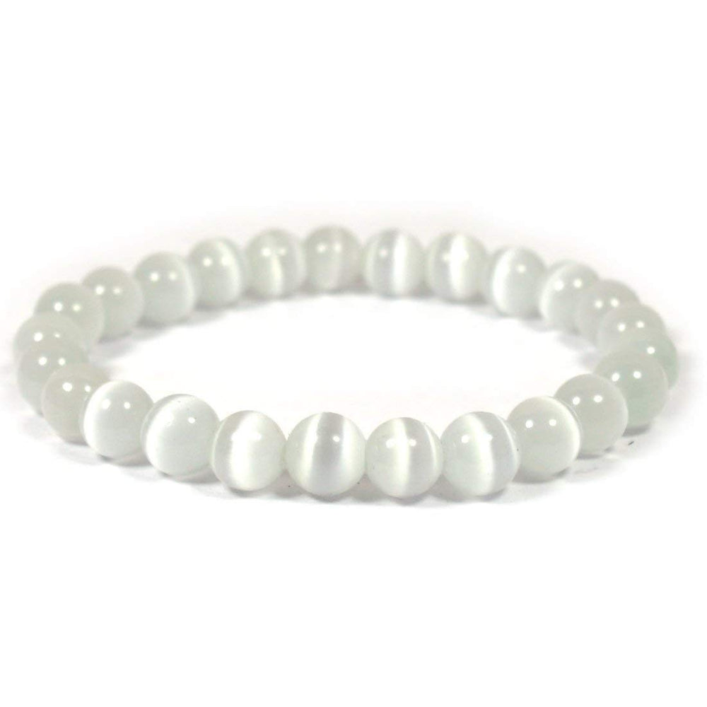 Reiki Crystal Products natural selenite bracelet 8mm aiding meditation clarity