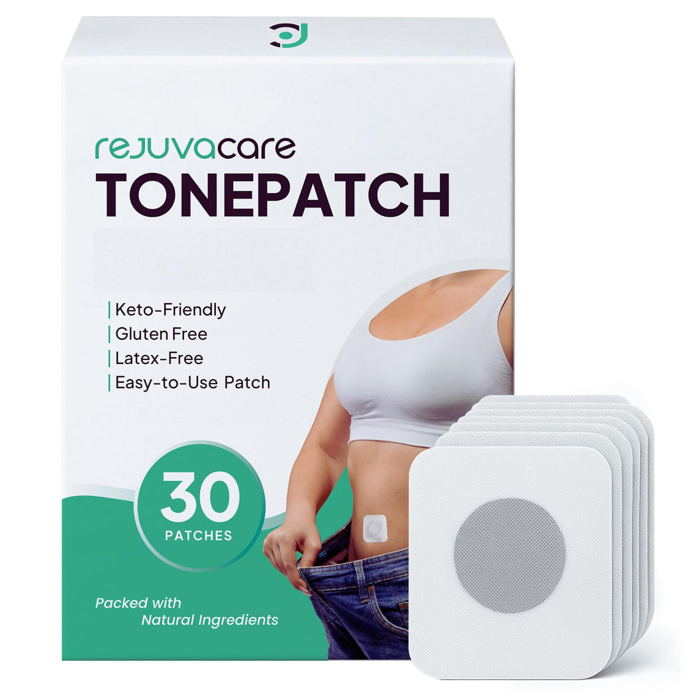 Rejuvacare TonePatch applied to the abdomen area for discreet nightly use.