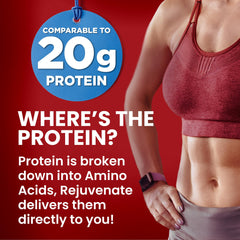Rejuvenate vegan EAA BCAA stick shown pre/post workout benefits and clean mix.