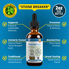 Rejuvica Health Cleanse Drops bottle pour showing quick-dosing in water or juice.