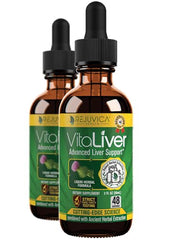 Rejuvica VitaLiver bottle pour shows convenient liquid delivery for liver support.