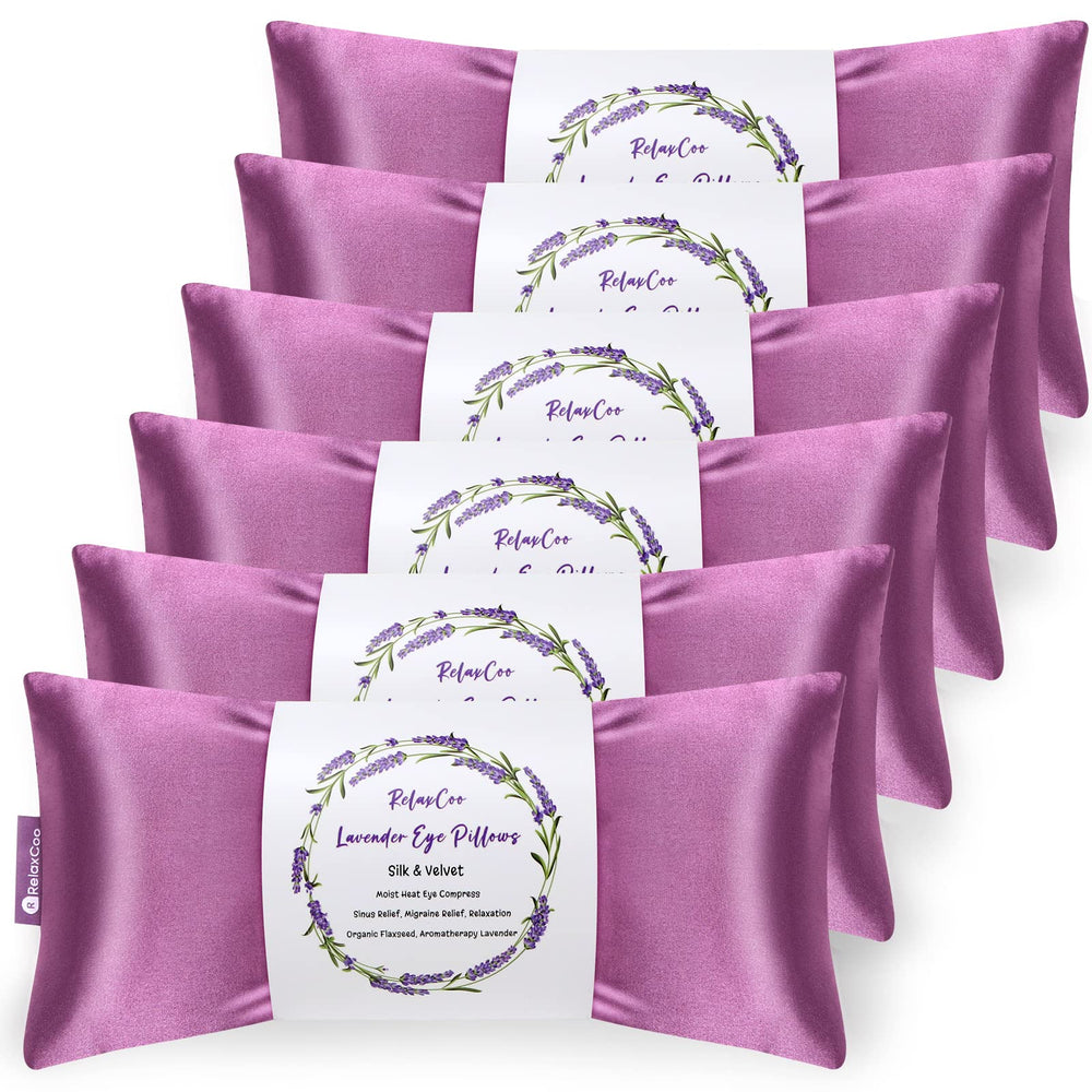 RelaxCoo lavender eye pillow with silk velvet cover for calming aromatherapy and focus.