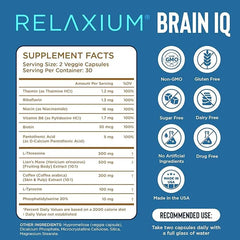 Relaxium BrainIQ capsules close-up showing easy-to-swallow soft capsules for daily cognitive support.
