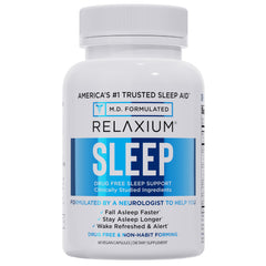 Relaxium Sleep Aid melatonin bottle promotes calmer evenings for restful sleep