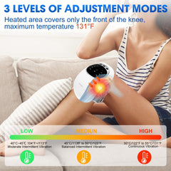 RELAXYO knee massager showing heat level controls for personalized warmth.
