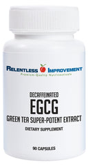 Relentless Improvement EGCG capsules close-up showing potent green tea extract for daily vitality.