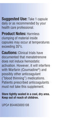Relentless Improvement Vitamin K2 MK4 capsules closeup showing compact one capsule daily dose