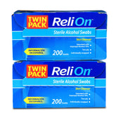 Reli On sterile alcohol swabs two-box package for quick skin prep.