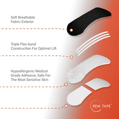 Close-up of REM Tape material showing soft fabric and adhesive.