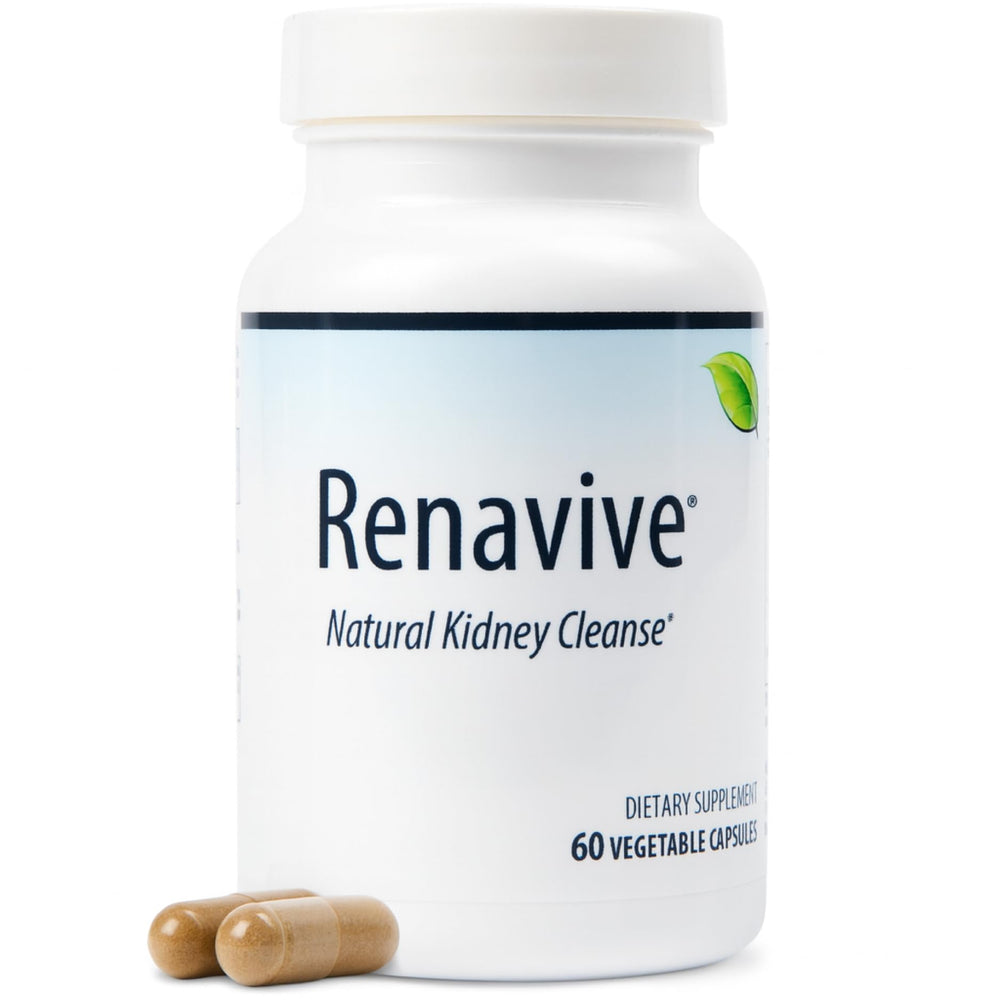 Renavive Kidney Cleanse bottle front displaying premium urinary wellness formula