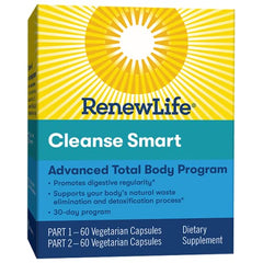 Renew Life Cleanse Smart Advanced total body bottle front view supports digestive regularity.