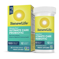 Renew Life Ultimate Flora Care Probiotic 100 Billion capsule bottle for daily gut support