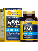 Renew Life Ultimate Flora Men 65 Billion CFU bottle front for daily gut support.