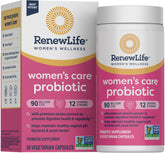 Renew Life Women's Probiotic bottle front highlights 90 Billion CFU for vaginal, urinary, and digestive support